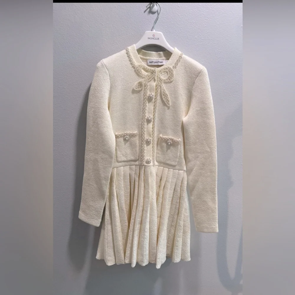 Self-Portrait Cream Bow Knit Mini Dress - Picture 2 of 3